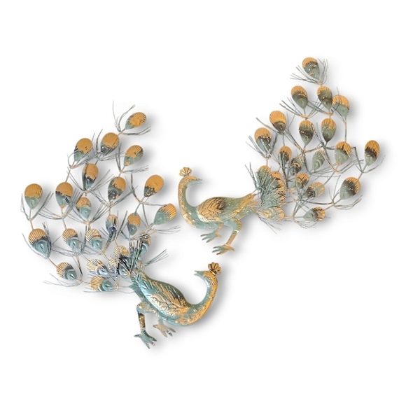 Vintage Other - Vintage MCM Wall Decor Tin Peacock PAIR (Made in Hong Kong) Circa 1950-1960s